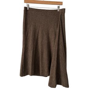 Velvet Brown Cotton Wool Cashmere Blend Asymetrical Stretchy Midi Skirt Size L